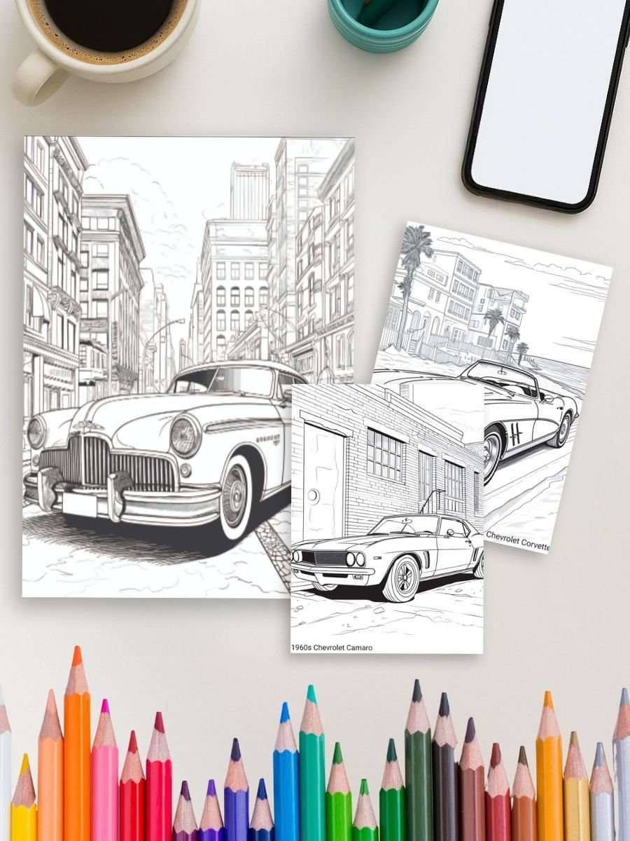 Classic Cruisers – 115 Vintage Car Coloring Pages - Image 4
