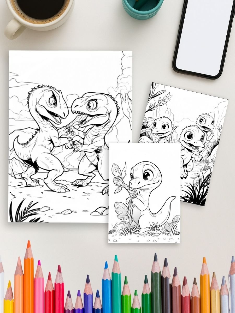 Dino Days – 52 Dinosaur Scene Coloring Pages - Image 4